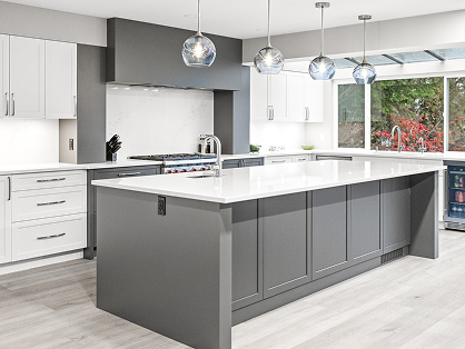 Kitchen island with quartz countertop